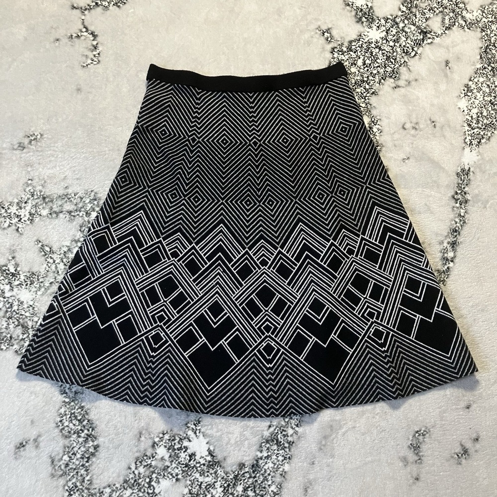 Carole Wren Skirt Womens Size Large Black Pull On Geometric Knit A Line